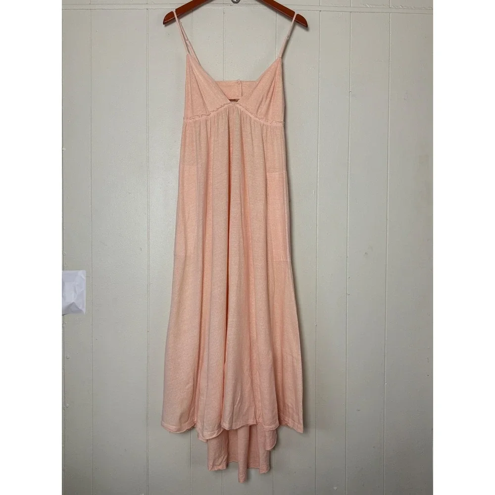 Free‎ People Beach Peach Organic Cotton Linen Maxi Dress High-Low Size S Coastal